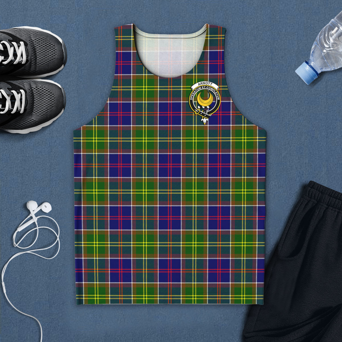 Arnott Tartan Mens Tank Top with Family Crest 5XL - Tartan Vibes Clothing