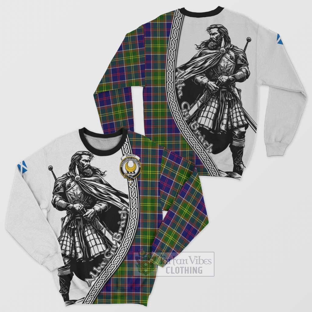 Arnott Tartan Clan Crest Sweatshirt with Highlander Warrior Celtic Style Unisex - Tartan Vibes Clothing