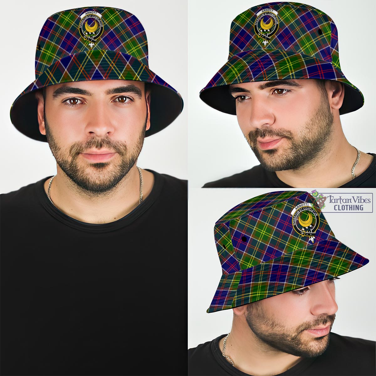 Tartan Vibes Clothing Arnott Tartan Bucket Hat with Family Crest