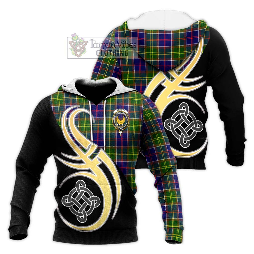 Arnott Tartan Knitted Hoodie with Family Crest and Celtic Symbol Style Unisex Knitted Pullover Hoodie - Tartan Vibes Clothing