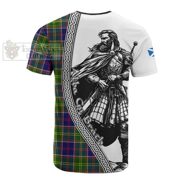 Arnott Tartan Clan Crest Cotton T-shirt with Highlander Warrior Celtic Style - Tartan Vibes Clothing