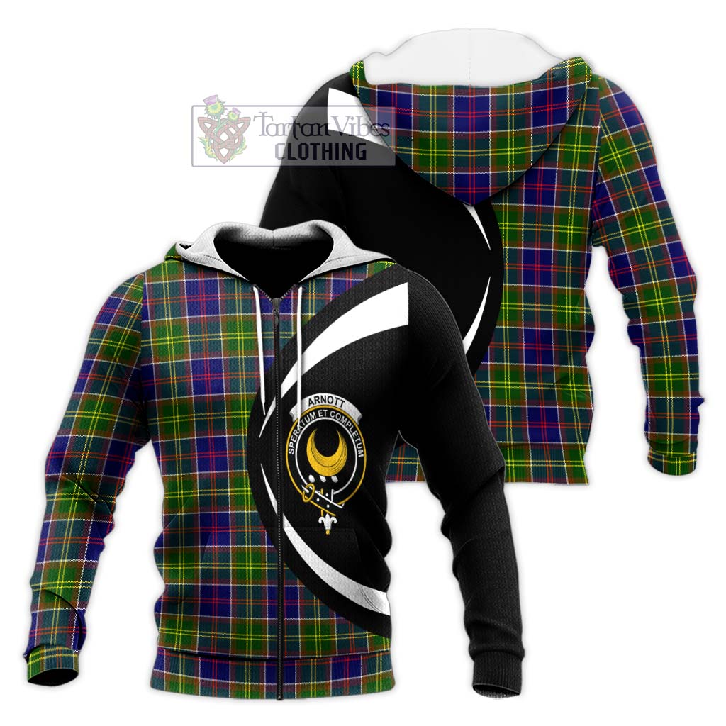 Arnott Tartan Knitted Hoodie with Family Crest Circle Style Unisex Knitted Zip Hoodie - Tartan Vibes Clothing