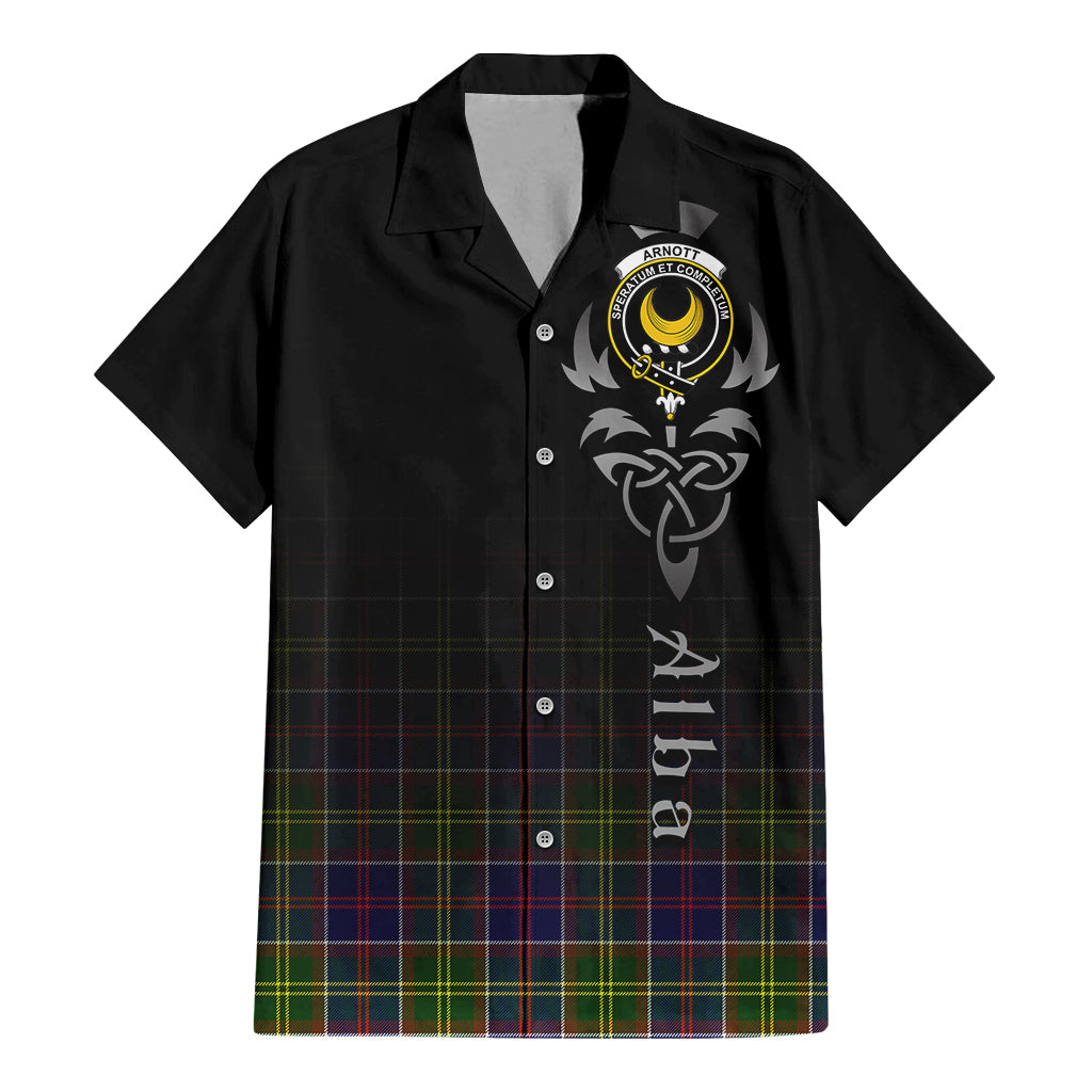 Tartan Vibes Clothing Arnott Tartan Short Sleeve Button Up Featuring Alba Gu Brath Family Crest Celtic Inspired