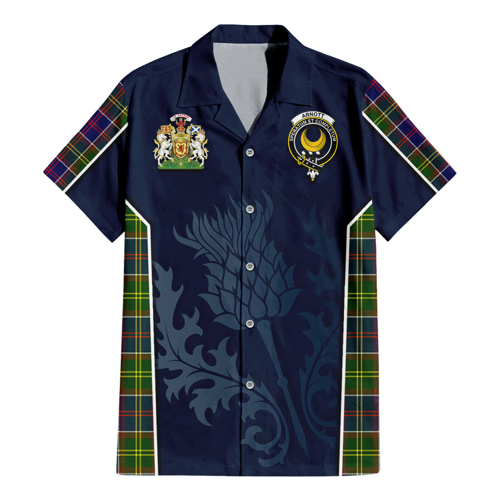 Tartan Vibes Clothing Arnott Tartan Short Sleeve Button Up Shirt with Family Crest and Scottish Thistle Vibes Sport Style