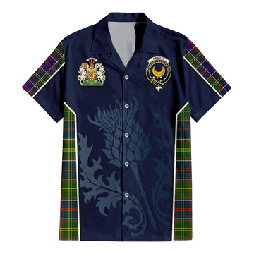 Arnott Tartan Short Sleeve Button Up Shirt with Family Crest and Scottish Thistle Vibes Sport Style