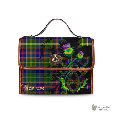 Arnott Tartan Waterproof Canvas Bag with Scotland Map and Thistle Celtic Accents Brown Leather Strap One Size 10.5*20*27cm - Tartan Vibes Clothing