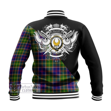 Arnott Tartan Baseball Jacket with Family Crest and Military Logo Style - Tartan Vibes Clothing