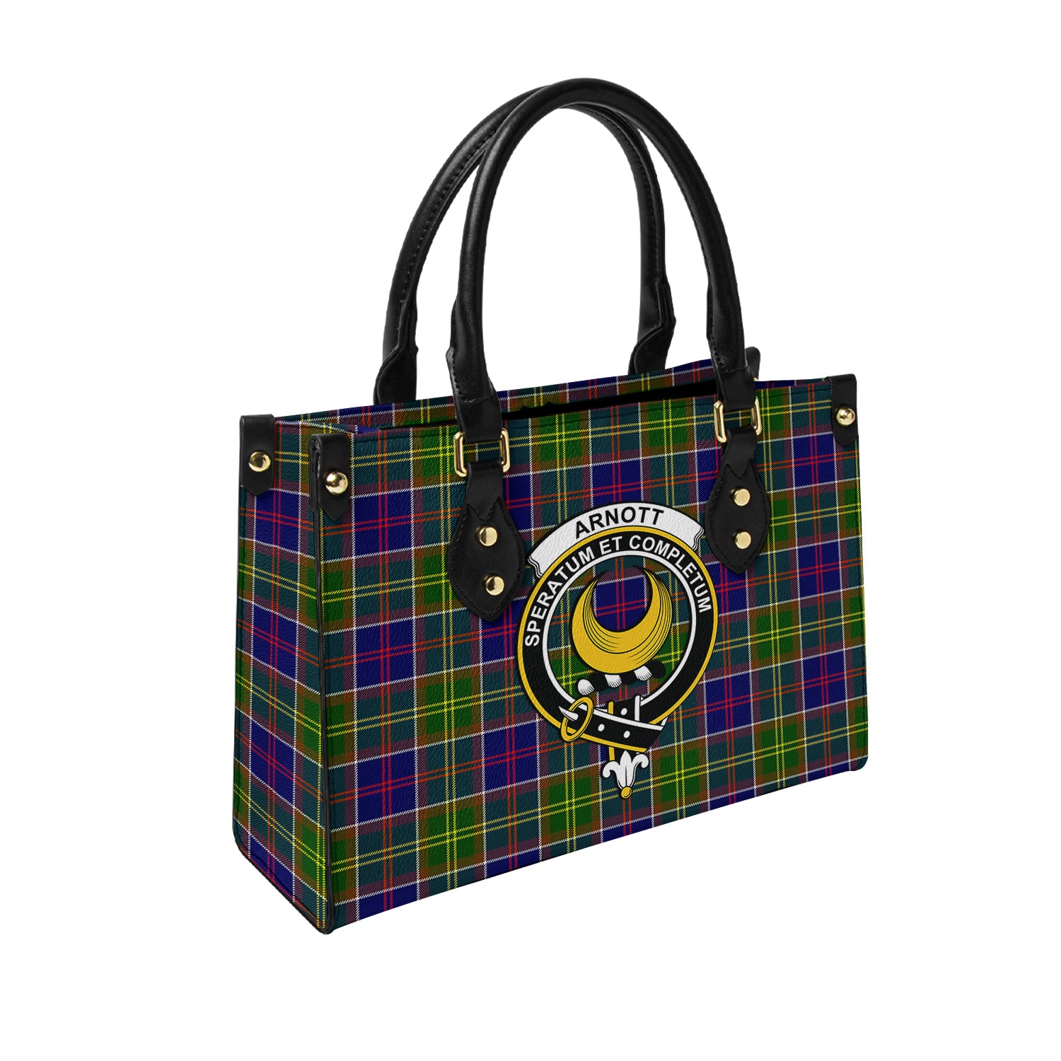 Arnott Tartan Leather Bag with Family Crest - Tartanvibesclothing