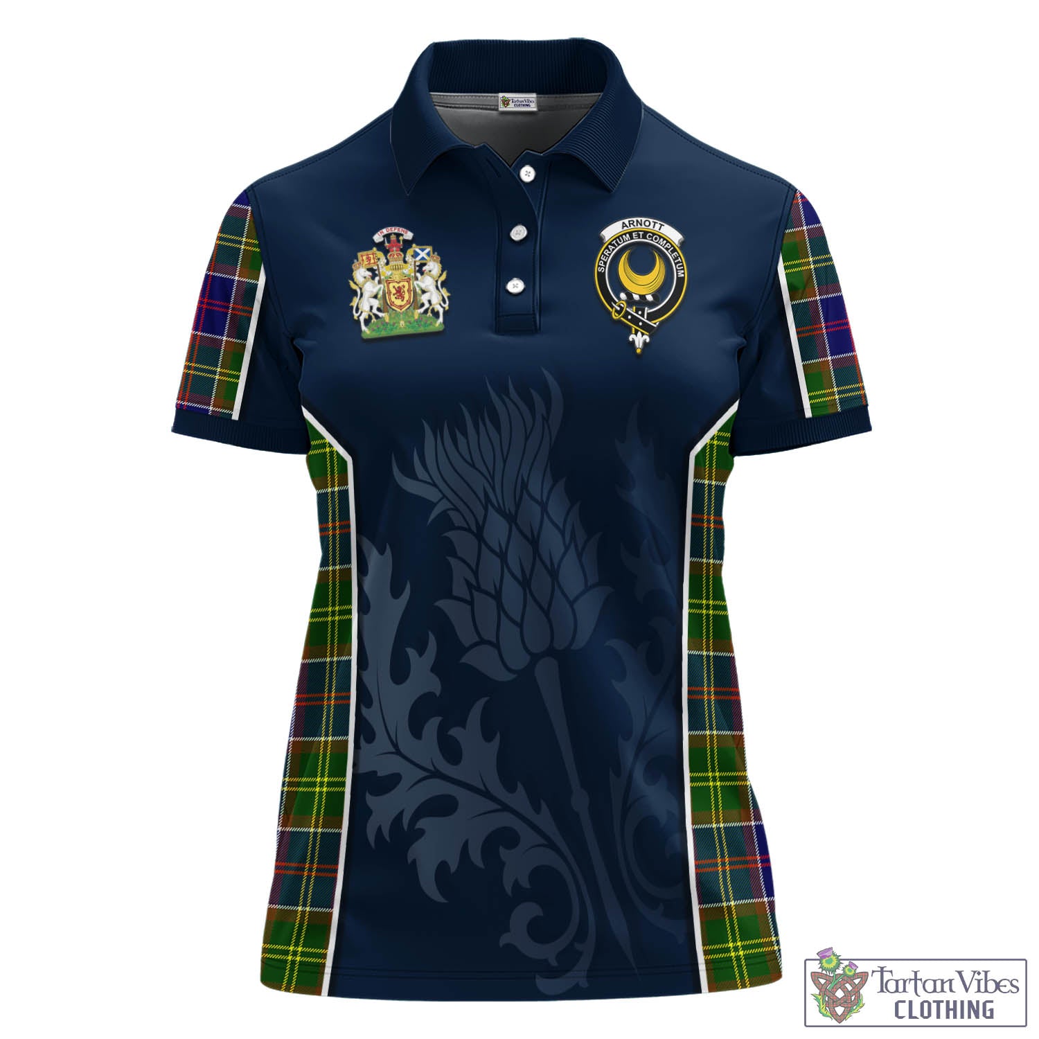 Tartan Vibes Clothing Arnott Tartan Women's Polo Shirt with Family Crest and Scottish Thistle Vibes Sport Style