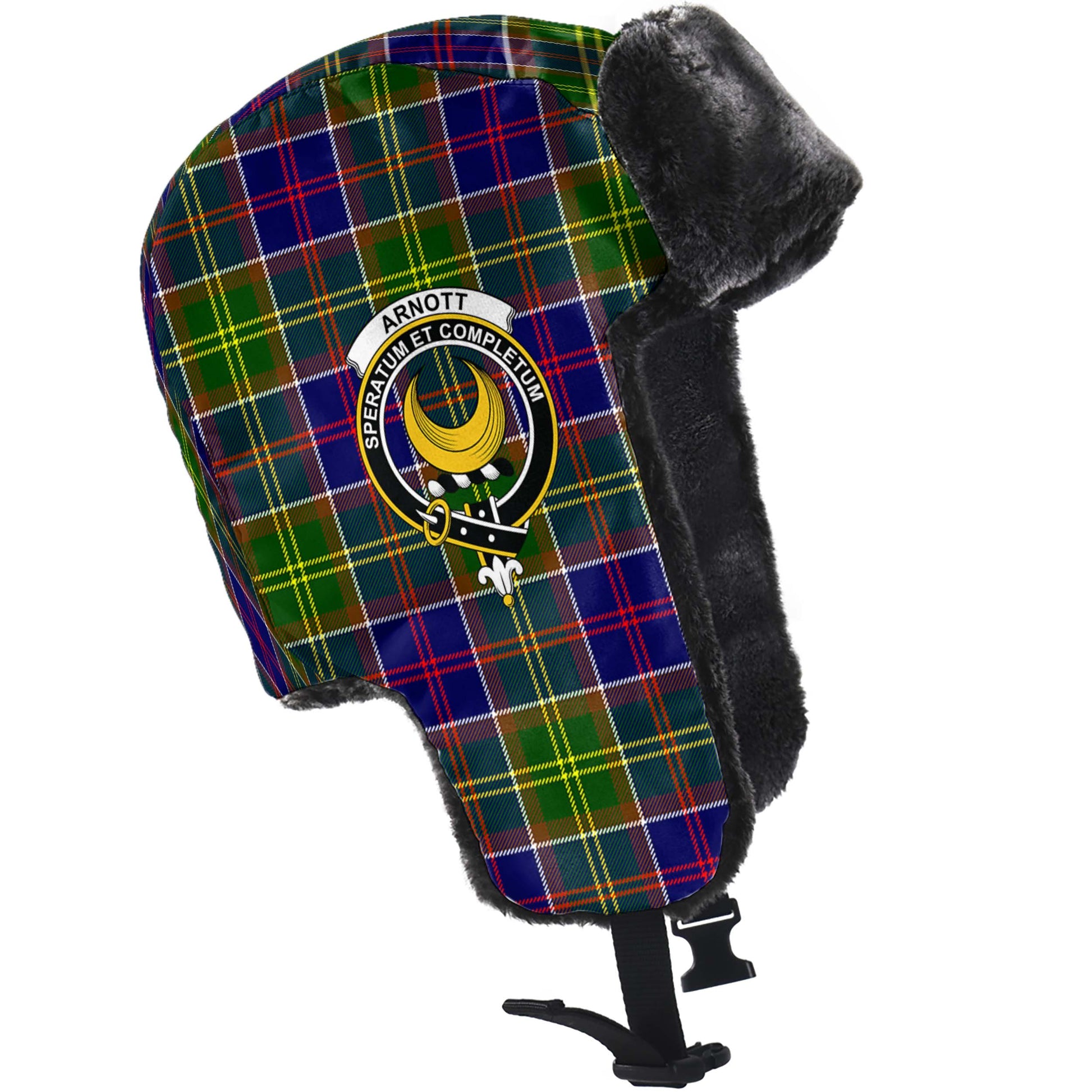 Arnott Tartan Winter Trapper Hat with Family Crest - Tartanvibesclothing