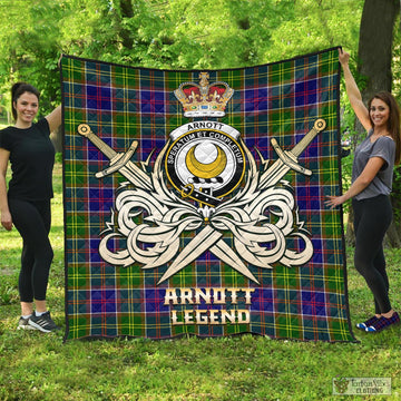 Arnott Tartan Quilt with Clan Crest and the Golden Sword of Courageous Legacy - Tartan Vibes Clothing