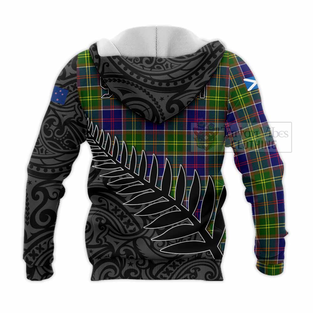 Tartan Vibes Clothing Arnott Crest Tartan Knitted Hoodie with New Zealand Silver Fern Half Style