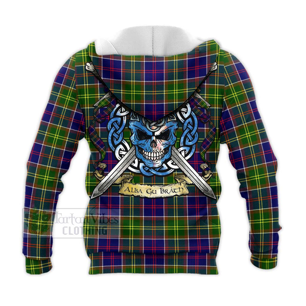 Tartan Vibes Clothing Arnott Tartan Knitted Hoodie with Family Crest Celtic Skull Style