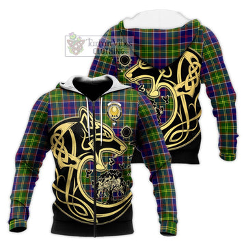 Arnott Tartan Knitted Hoodie with Family Crest Celtic Wolf Style