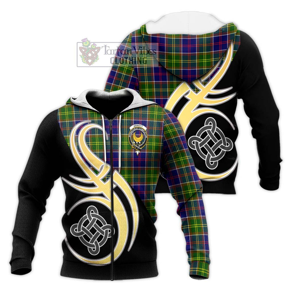 Arnott Tartan Knitted Hoodie with Family Crest and Celtic Symbol Style Unisex Knitted Zip Hoodie - Tartan Vibes Clothing