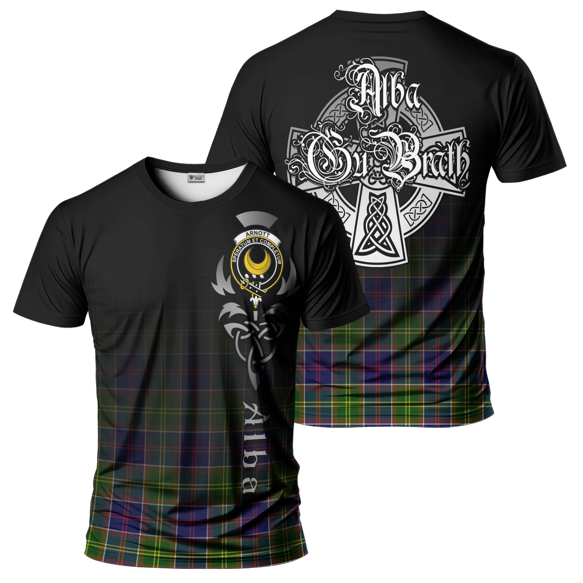 Tartan Vibes Clothing Arnott Tartan T-Shirt Featuring Alba Gu Brath Family Crest Celtic Inspired