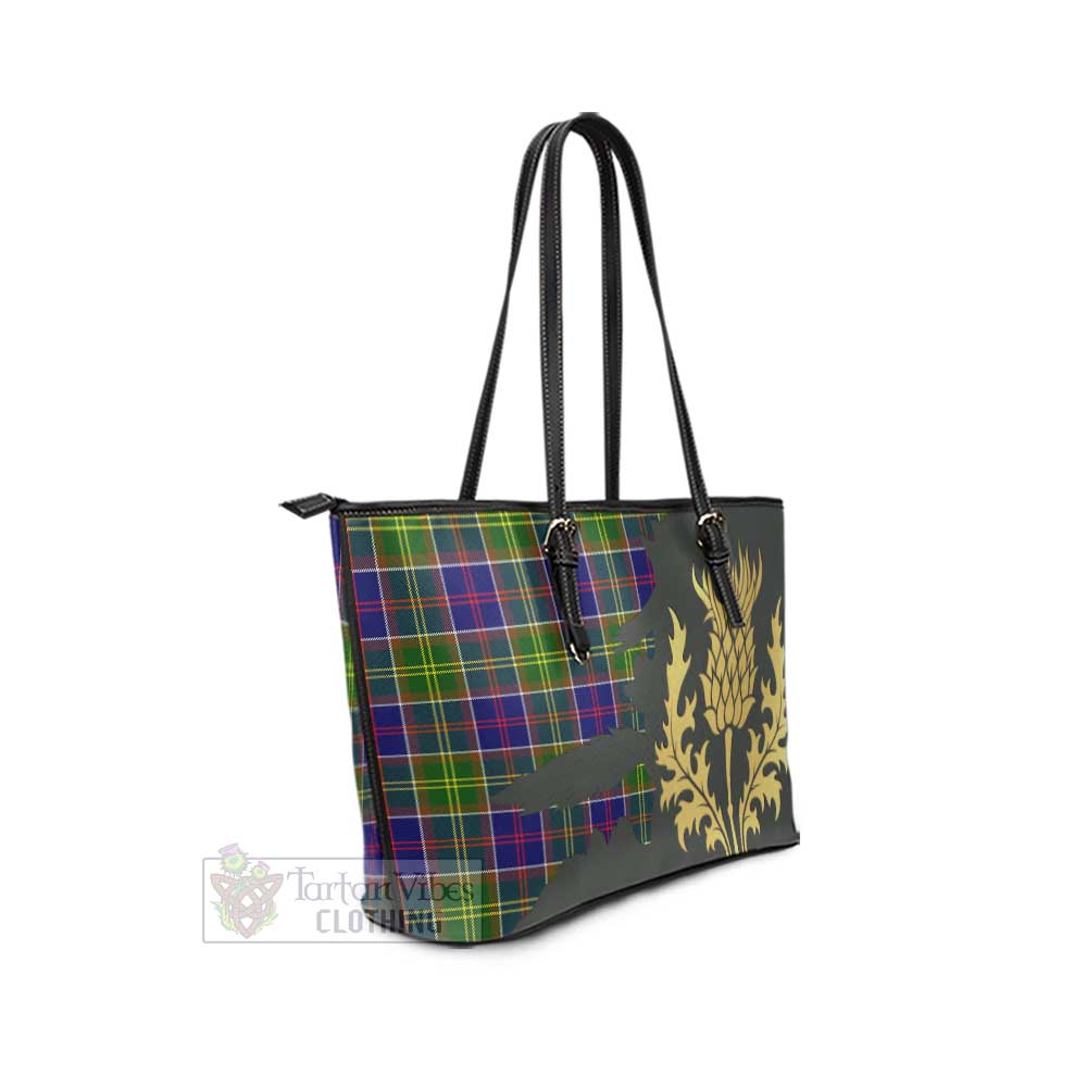 Arnott Tartan Leather Tote Bag Gold Thistle Style - Tartan Vibes Clothing