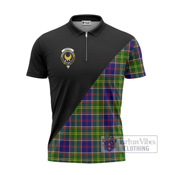 Arnott Tartan Zipper Polo Shirt with Family Crest and Military Logo Style - Tartan Vibes Clothing