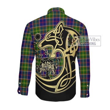 Arnott Tartan Long Sleeve Button Shirt with Family Crest Celtic Wolf Style Men's Shirt - Tartan Vibes Clothing