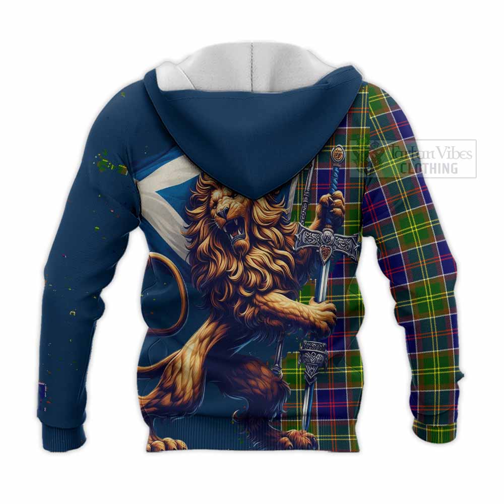 Tartan Vibes Clothing Arnott Tartan Family Crest Knitted Hoodie with Scottish Majestic Lion