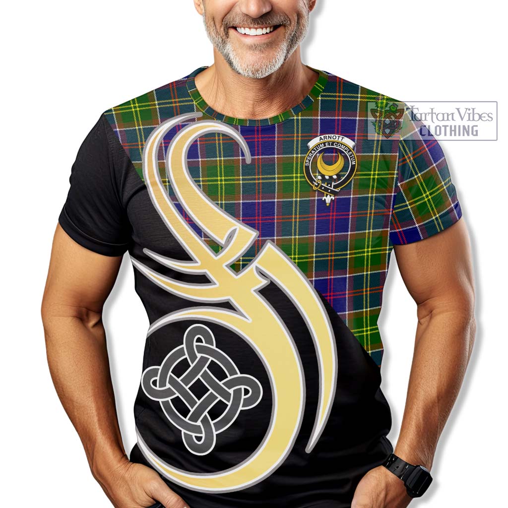 Arnott Tartan T-Shirt with Family Crest and Celtic Symbol Style - Tartan Vibes Clothing