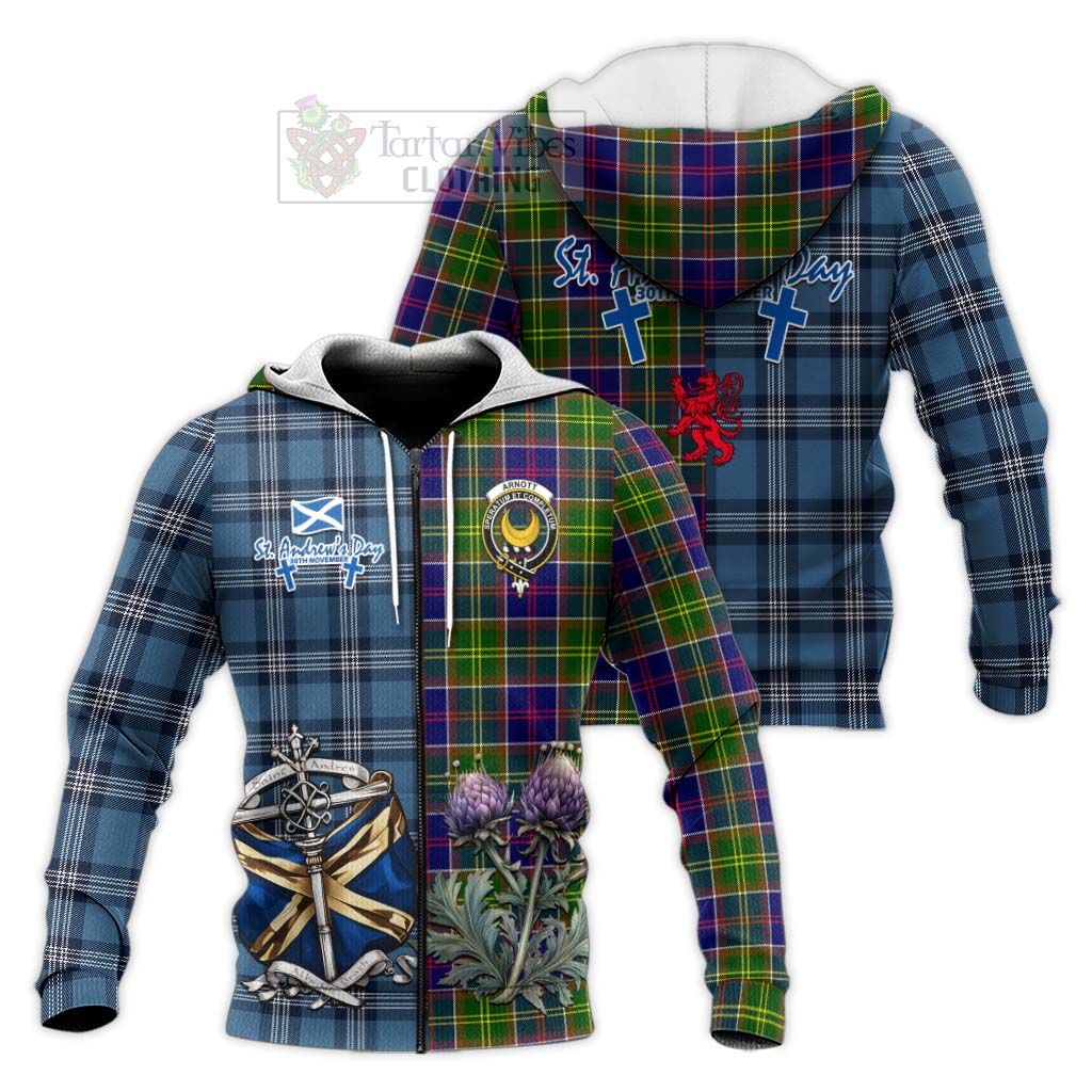 Tartan Vibes Clothing Arnott Tartan Knitted Hoodie Happy St. Andrew's Day Half Tartan Style