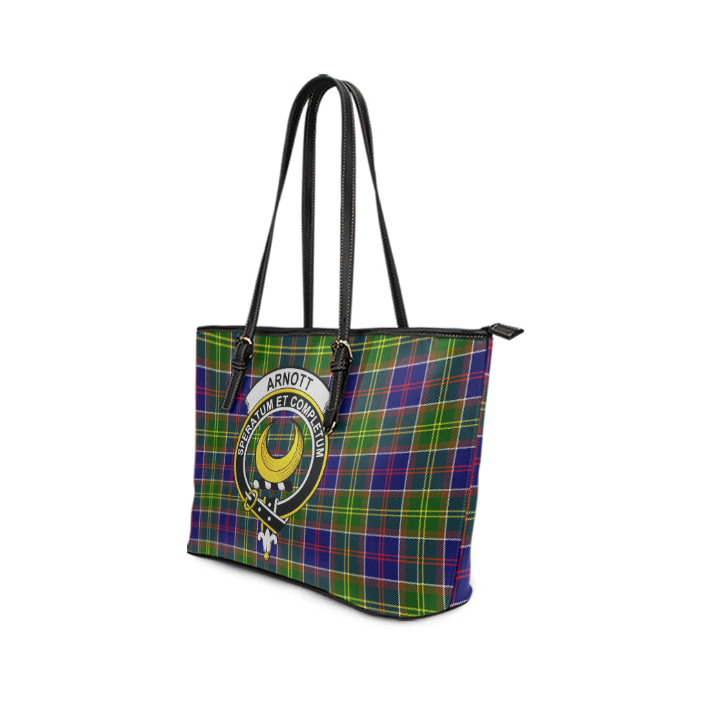 Arnott Tartan Leather Tote Bag with Family Crest - Tartanvibesclothing