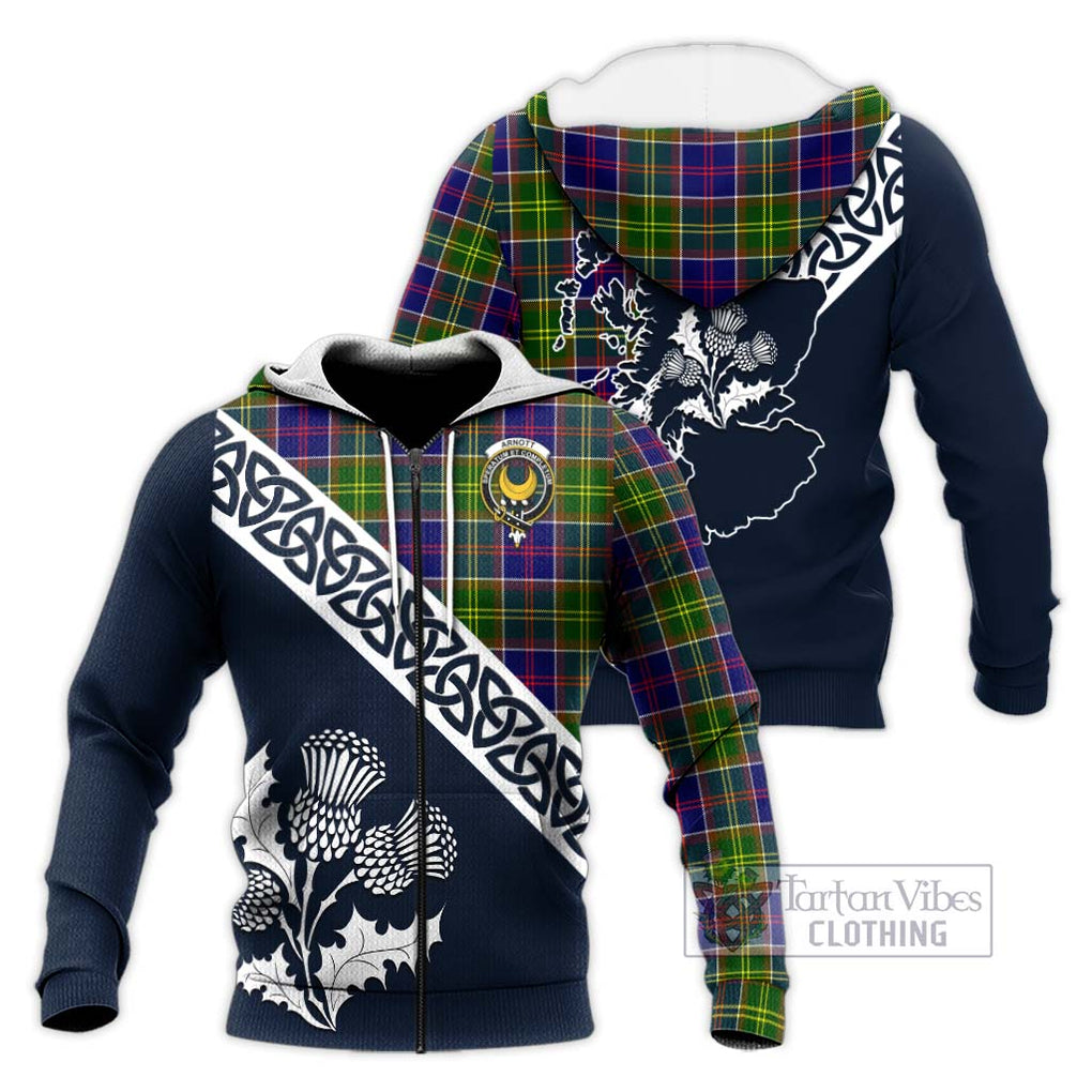 Tartan Vibes Clothing Arnott Tartan Knitted Hoodie Featuring Thistle and Scotland Map