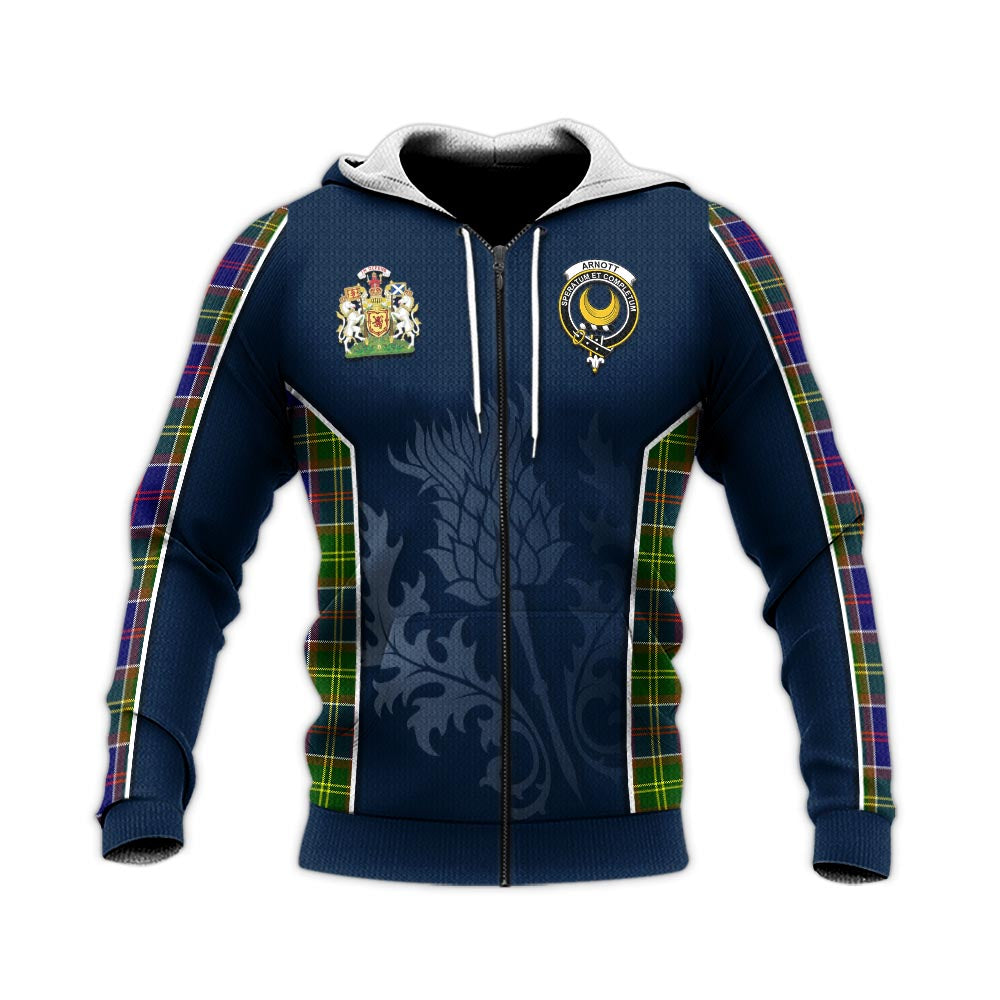 Tartan Vibes Clothing Arnott Tartan Knitted Hoodie with Family Crest and Scottish Thistle Vibes Sport Style