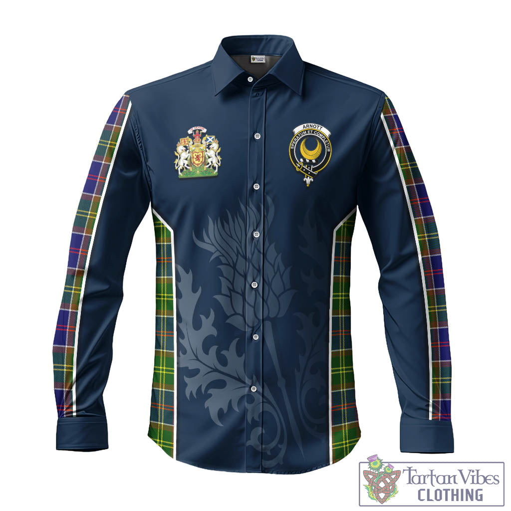 Tartan Vibes Clothing Arnott Tartan Long Sleeve Button Up Shirt with Family Crest and Scottish Thistle Vibes Sport Style