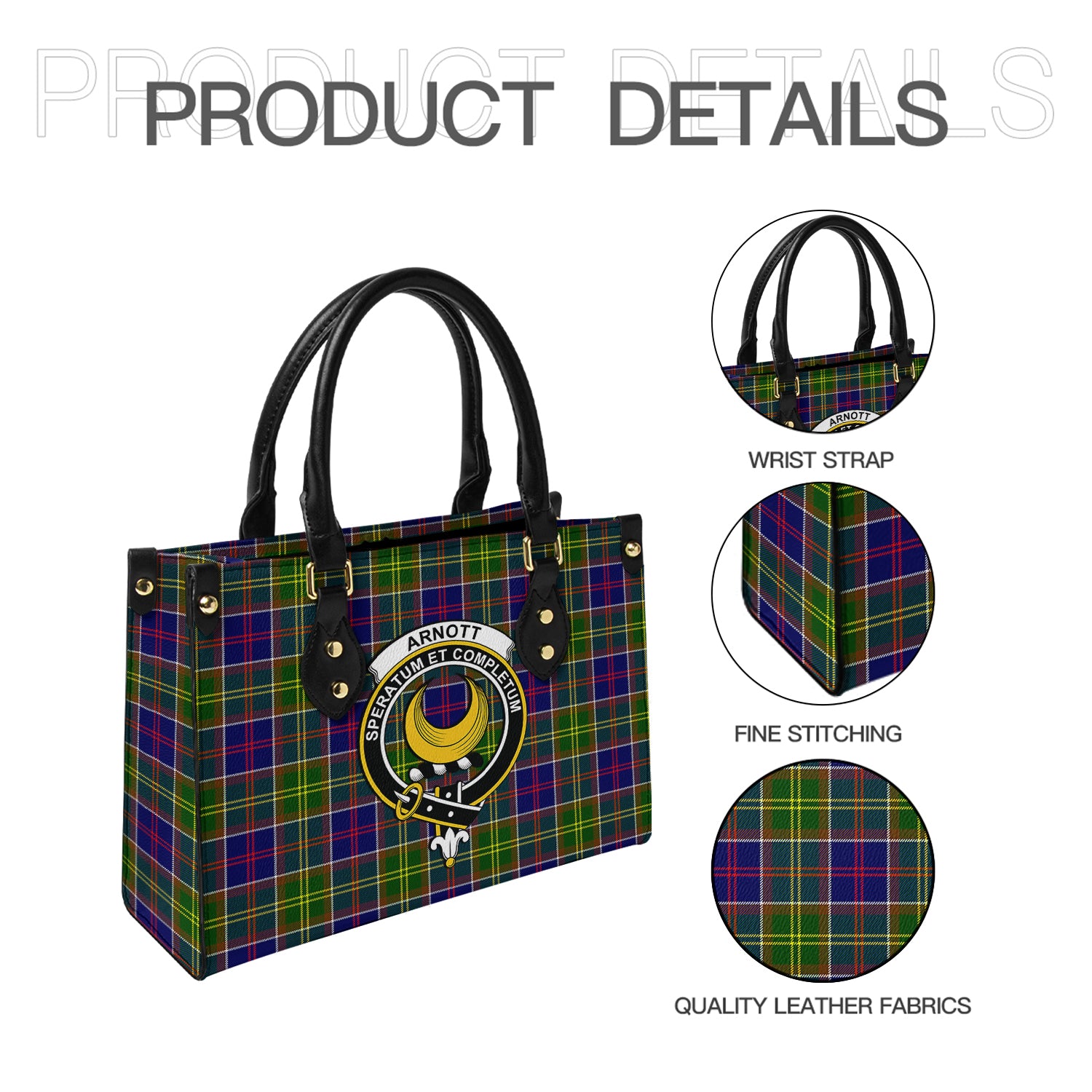 Arnott Tartan Leather Bag with Family Crest - Tartanvibesclothing