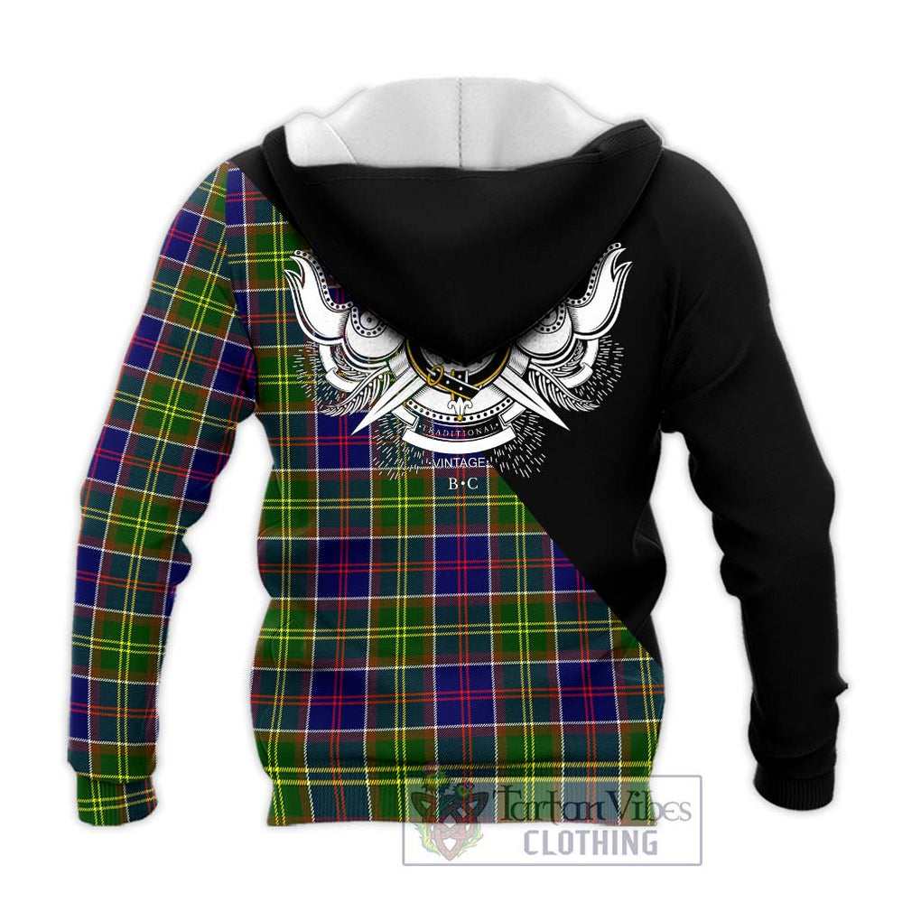 Arnott Tartan Knitted Hoodie with Family Crest and Military Logo Style - Tartanvibesclothing Shop