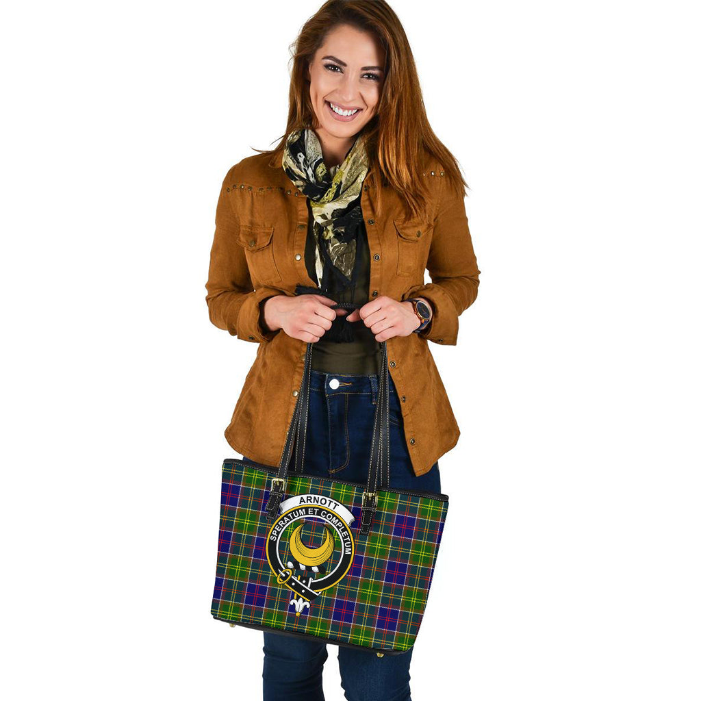 Arnott Tartan Leather Tote Bag with Family Crest - Tartanvibesclothing