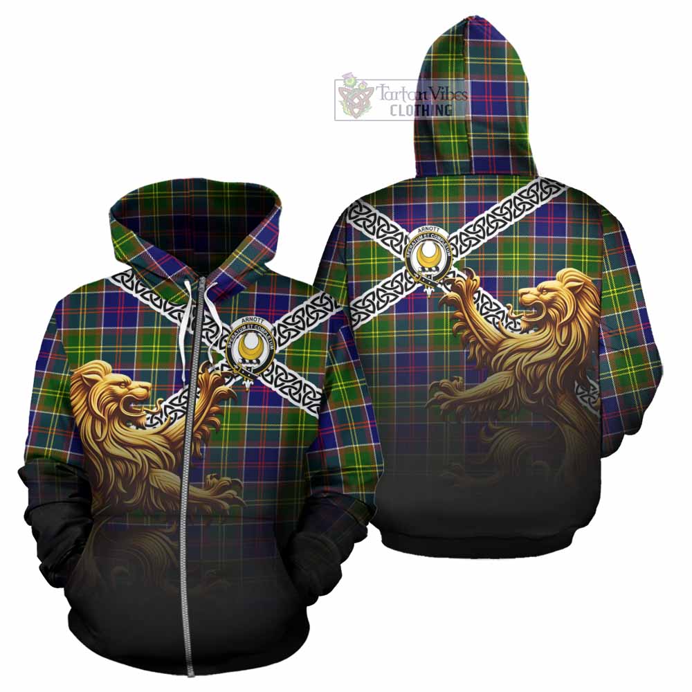 Arnott Crest Tartan Hoodie with Golden Lion Emblem Celtic Style Zip Hoodie - Tartan Vibes Clothing