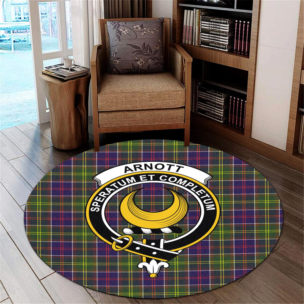 Arnott Tartan Round Rug with Family Crest - Tartan Vibes Clothing