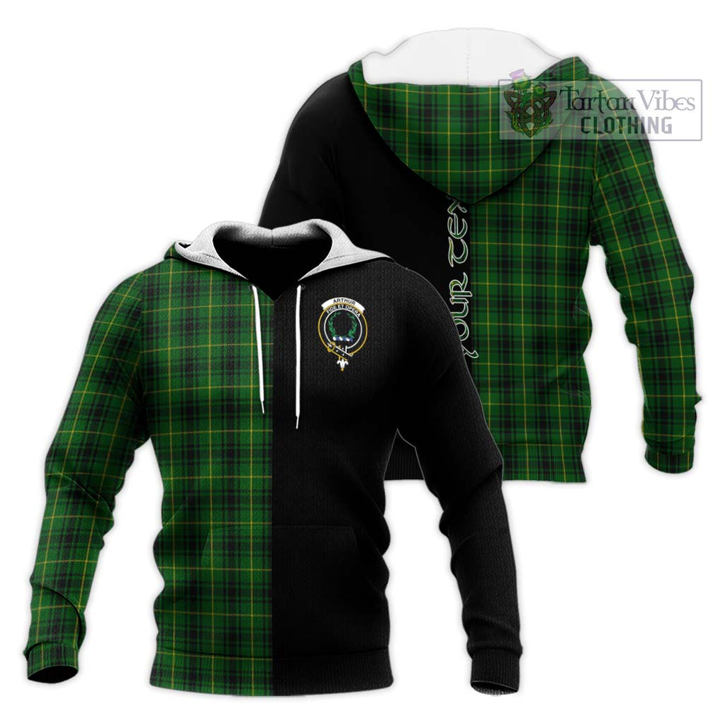 Arthur Tartan Knitted Hoodie with Family Crest and Half Of Me Style Unisex Knitted Pullover Hoodie - Tartanvibesclothing Shop