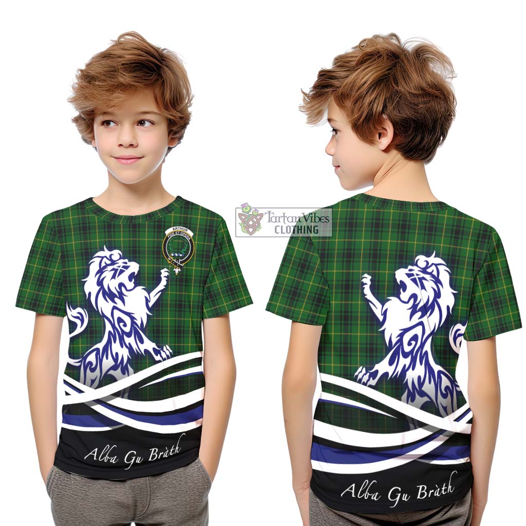 Tartan Vibes Clothing Arthur Tartan Kid T-Shirt with Alba Gu Brath Regal Lion Emblem