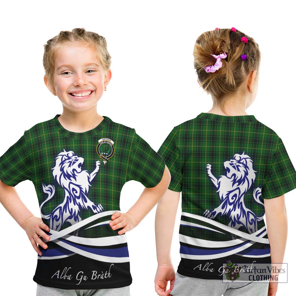 Tartan Vibes Clothing Arthur Tartan Kid T-Shirt with Alba Gu Brath Regal Lion Emblem