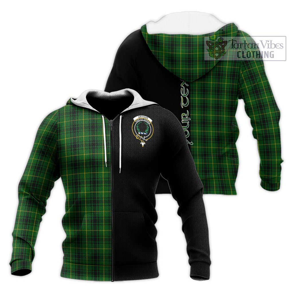 Arthur Tartan Knitted Hoodie with Family Crest and Half Of Me Style Unisex Knitted Zip Hoodie - Tartanvibesclothing Shop