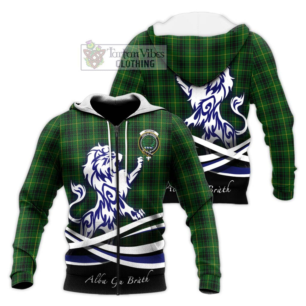 Arthur Tartan Knitted Hoodie with Alba Gu Brath Regal Lion Emblem Unisex Knitted Zip Hoodie - Tartanvibesclothing Shop