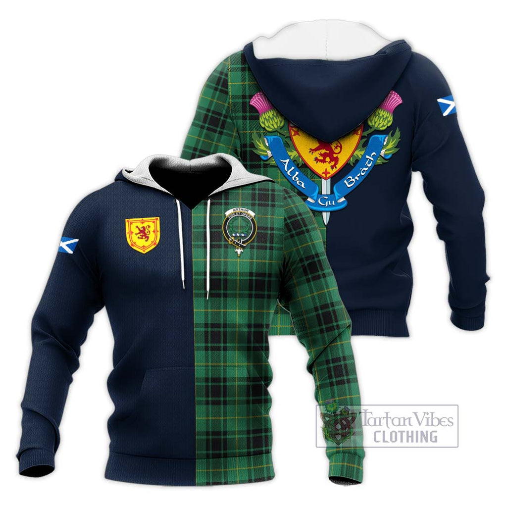 Tartan Vibes Clothing Arthur Ancient Tartan Knitted Hoodie with Scottish Lion Royal Arm Half Style