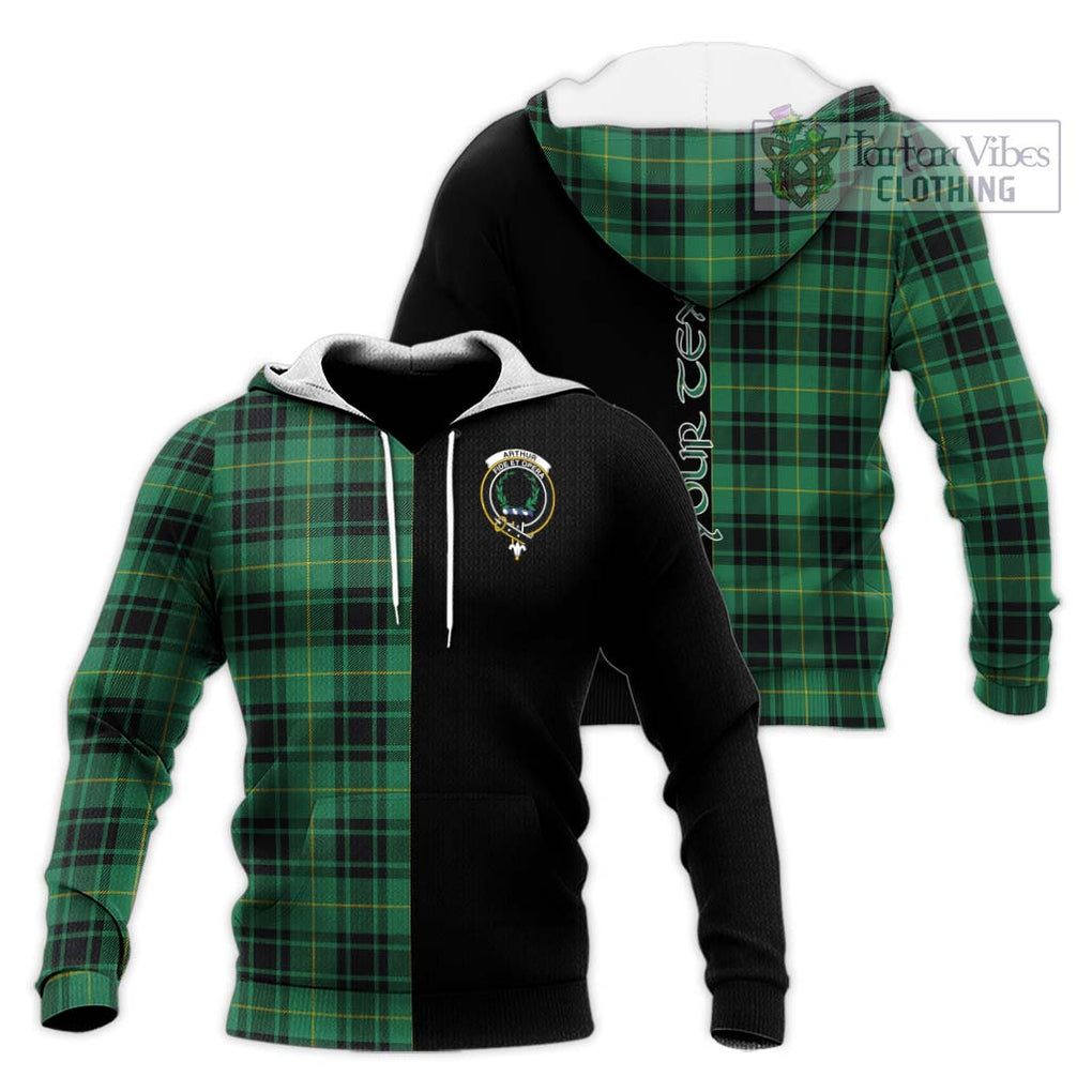 Arthur Ancient Tartan Knitted Hoodie with Family Crest and Half Of Me Style Unisex Knitted Pullover Hoodie - Tartanvibesclothing Shop