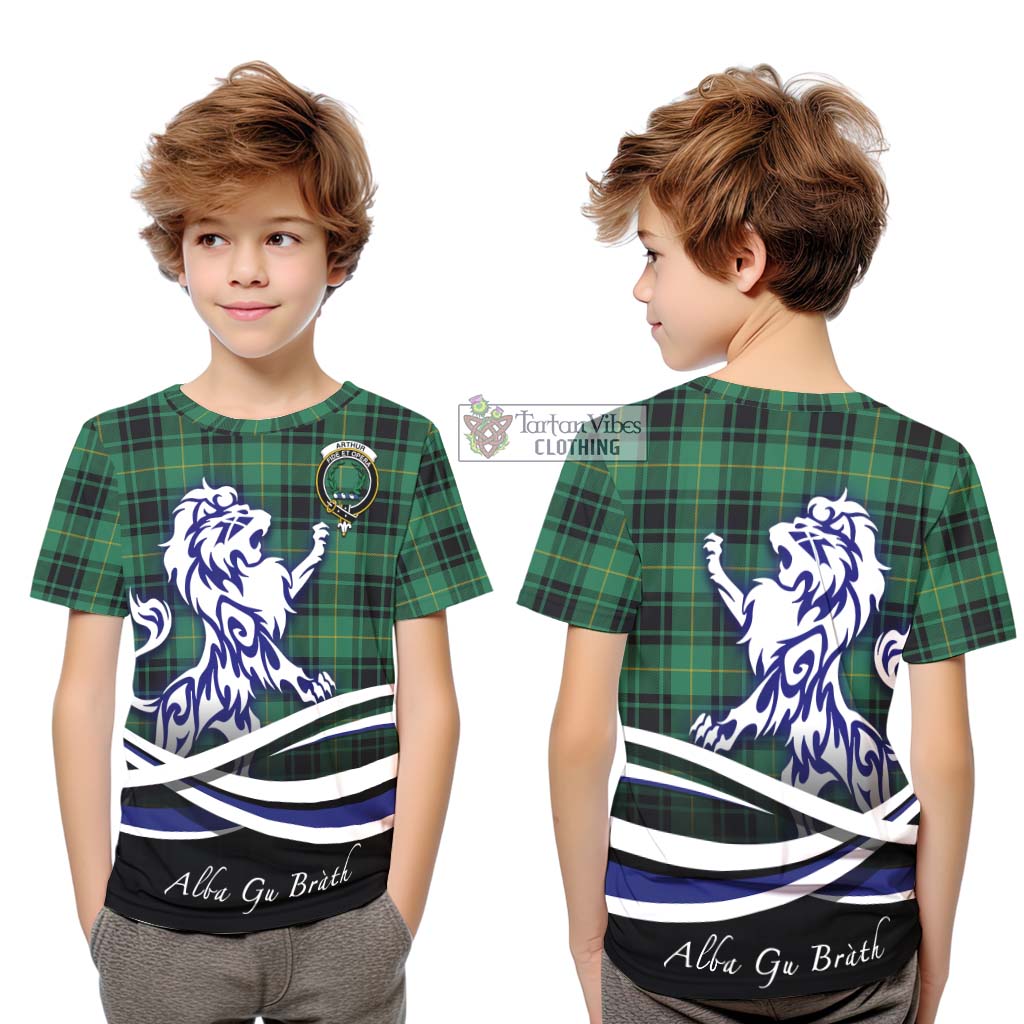 Tartan Vibes Clothing Arthur Ancient Tartan Kid T-Shirt with Alba Gu Brath Regal Lion Emblem