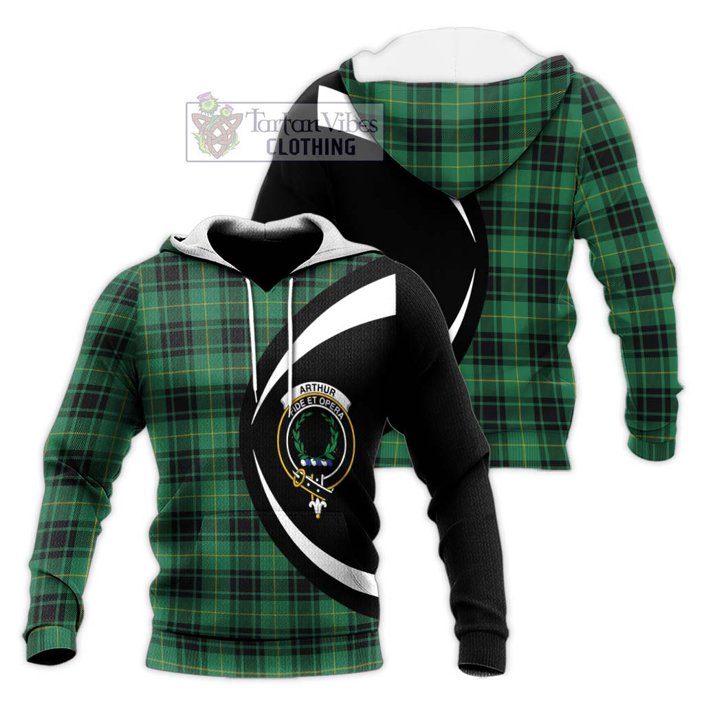 Arthur Ancient Tartan Knitted Hoodie with Family Crest Circle Style Unisex Knitted Pullover Hoodie - Tartan Vibes Clothing