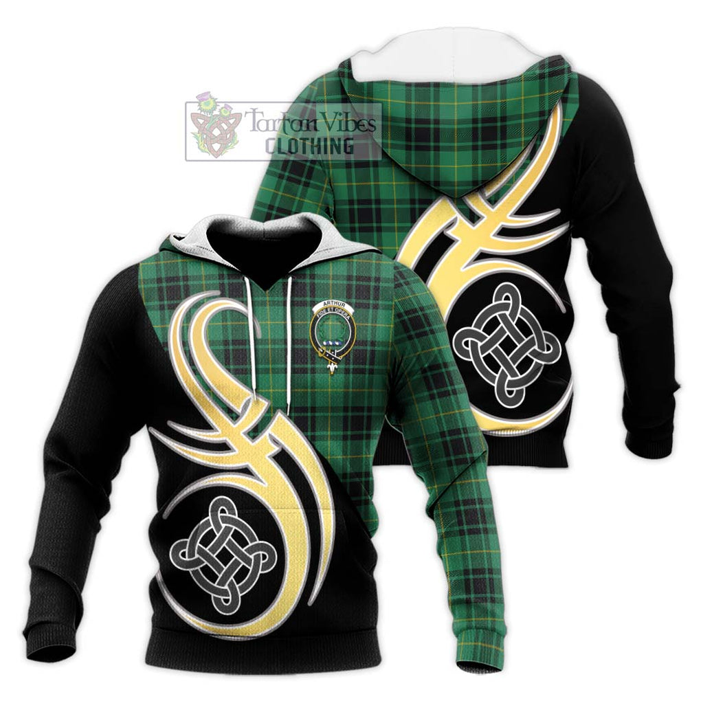 Arthur Ancient Tartan Knitted Hoodie with Family Crest and Celtic Symbol Style Unisex Knitted Pullover Hoodie - Tartan Vibes Clothing