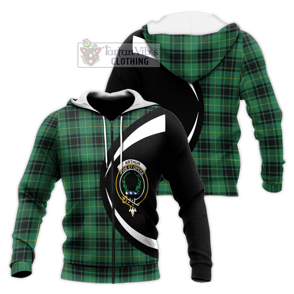 Arthur Ancient Tartan Knitted Hoodie with Family Crest Circle Style Unisex Knitted Zip Hoodie - Tartan Vibes Clothing