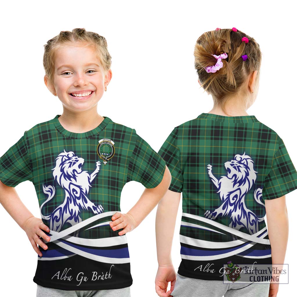 Tartan Vibes Clothing Arthur Ancient Tartan Kid T-Shirt with Alba Gu Brath Regal Lion Emblem