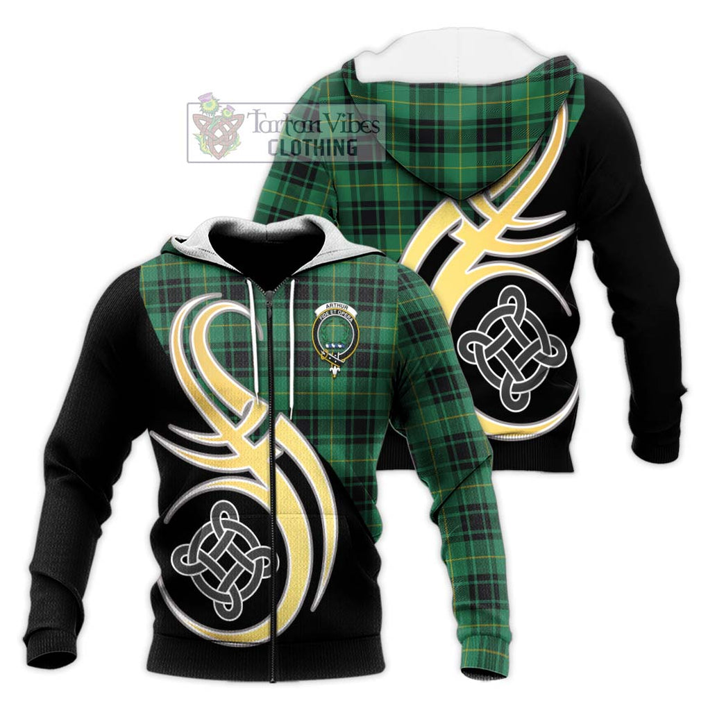 Arthur Ancient Tartan Knitted Hoodie with Family Crest and Celtic Symbol Style Unisex Knitted Zip Hoodie - Tartan Vibes Clothing