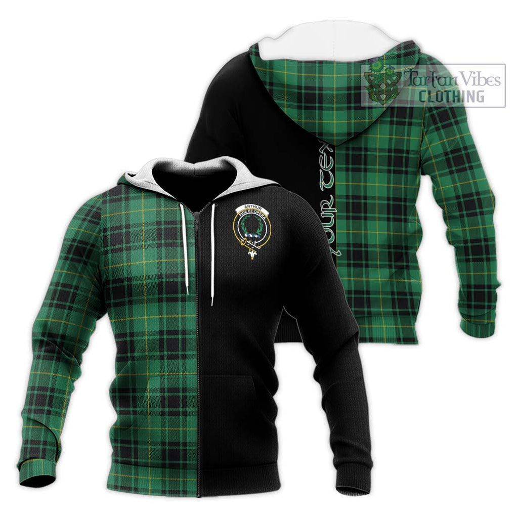 Arthur Ancient Tartan Knitted Hoodie with Family Crest and Half Of Me Style Unisex Knitted Zip Hoodie - Tartanvibesclothing Shop