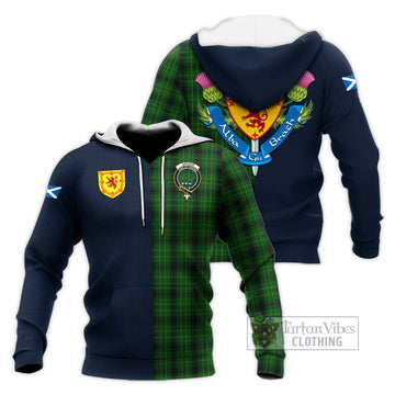 Arthur Highland Tartan Knitted Hoodie Alba with Scottish Lion Royal Arm Half Style